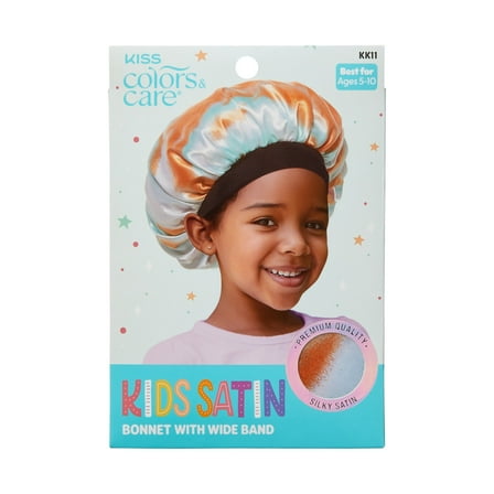 KISS Colors & Care Kids High Quality Satin Wide Band Bonnet – Tie Dye Orange Blue