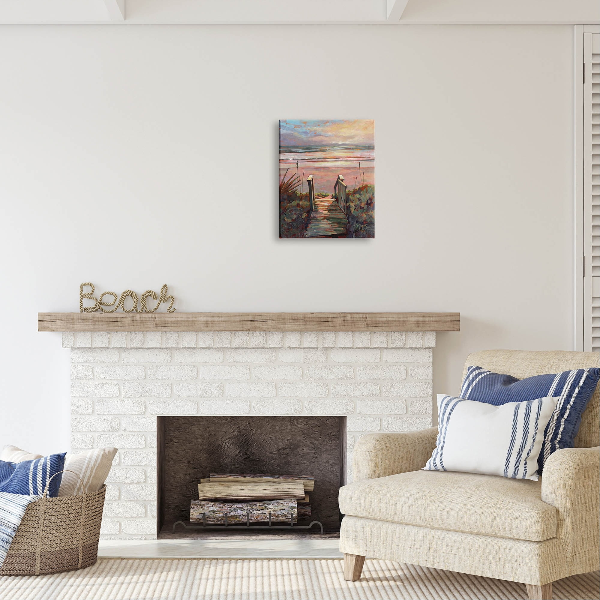 Stupell Industries Beach Shore Sunset Boardwalk Path Coastal Painting Gallery Wrapped Canvas Print Wall Art