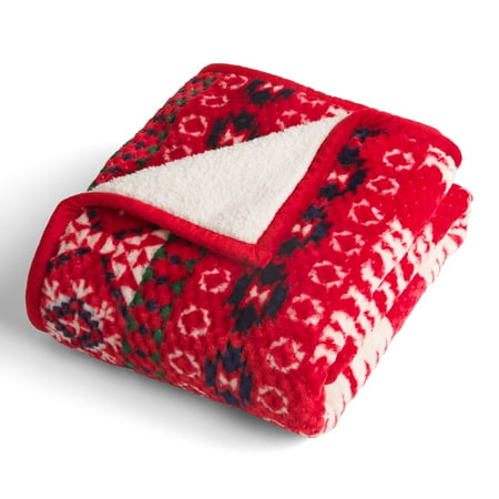 Better Homes & Gardens Velvet Plush to Sherpa Bear Fair Isle Throw Blanket, 1 Each