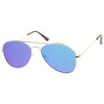 thumbnail image 2 of sunglassLA Unisex Classic Double Bridge Colored Mirror Flat Lens Aviator Sunglasses (Gold / Green Mirror) - 55mm, 2 of 4