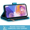 thumbnail image 6 of Compatible with Samsung Galaxy A23 5G/4G Wallet Phone Case and Tempered Glass Screen Protector Flower Faux Leather Flip Credit Card Holder Stand Zipper Cell Cover for A 23 23A 6.6 Women Blue, 6 of 8