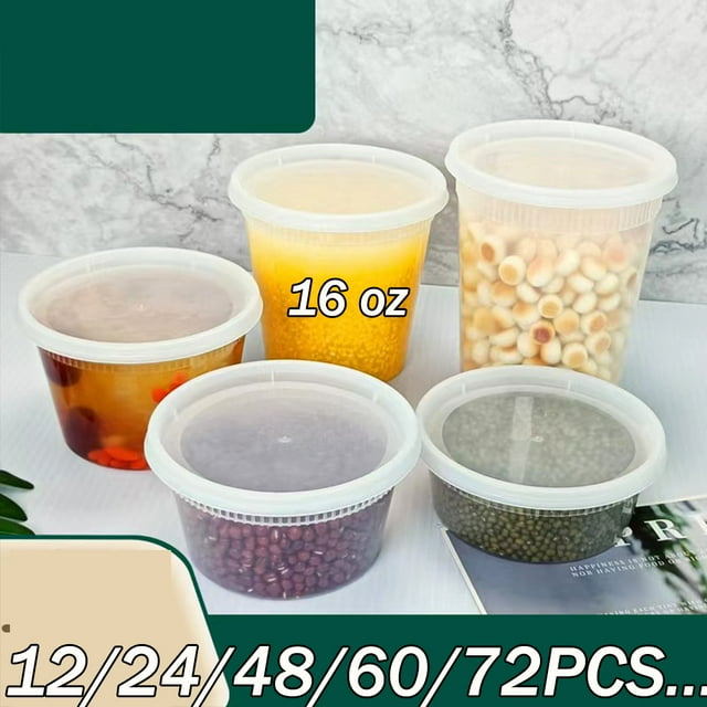 16 Oz. Plastic Deli Food Storage Containers with Airtight Lids [48 Sets]