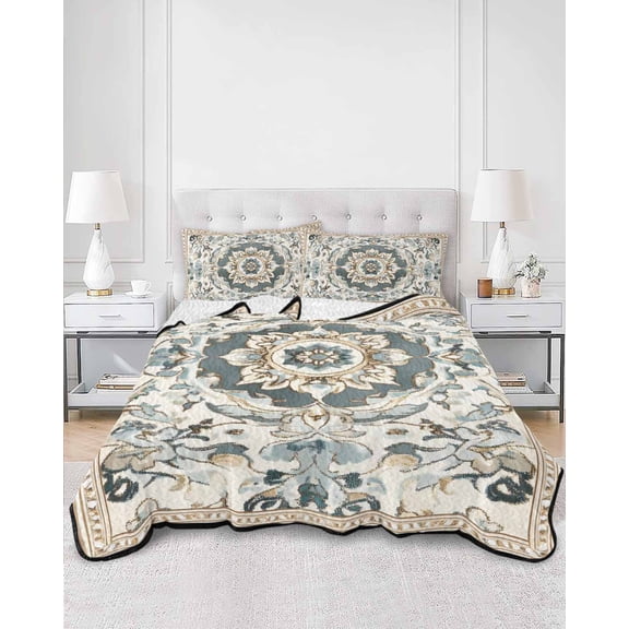 Quilts Twin XL Size, Farmhouse Boho Soft Comforter Bedding Set for Bed, Vintage Farmhouse Bohemia Pattern Art Lightweight Quilted Bedspread with Pillow Cover(2 Pieces) for All Season, 68x98 Inch