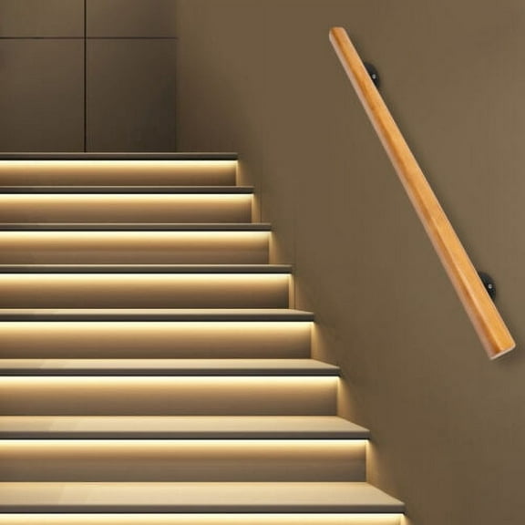Pipe Wood Handrails for Indoor Stairs: Stair Railing Non-Slip Wood Hand 4FT
