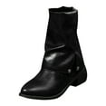 thumbnail image 6 of Mid Calf Fold Over Boots for Women 2025 Fashion Pleated Leather Pointed Toe Chunky Heel Slouchy Short Boots Black Size 6.5, 6 of 7