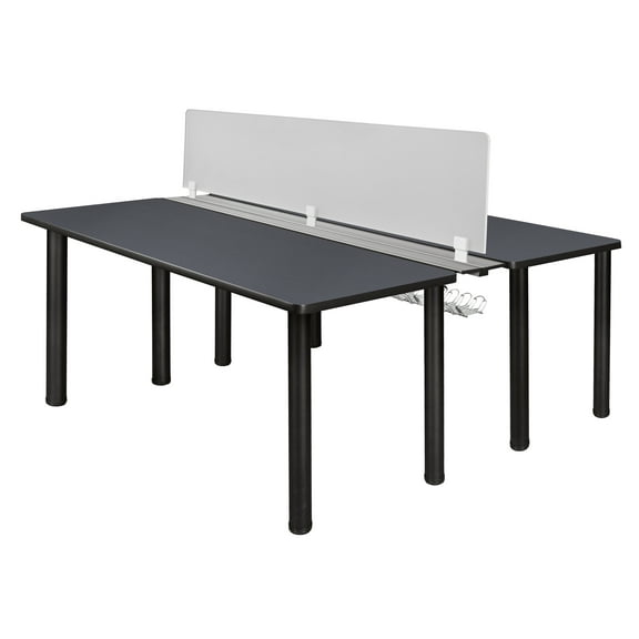 Kee 60" x 24" Benching System with Privacy Divider- Grey/ Black