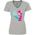 thumbnail image 3 of Inktastic Mermaid And Dolphin, Mermaid With Pink Hair Women's V-Neck T-Shirt, 3 of 5