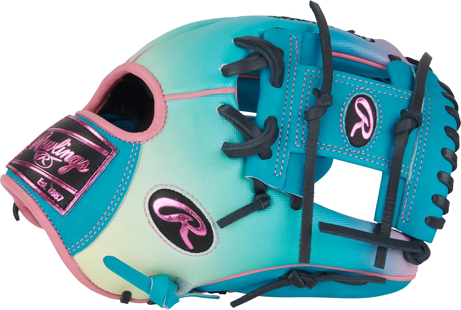 Rawlings | Heart of The Hide Baseball Glove | Funburst Series | Right Hand Throw | 11.5" | Infield | Pro I-Web | Teal/Pink/Black