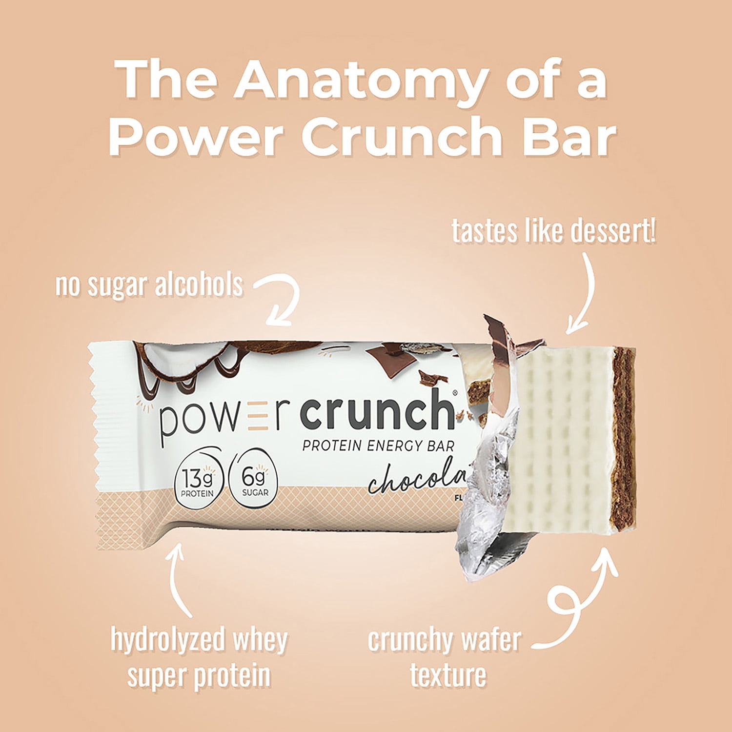 Power Crunch Original Protein Energy Bar Chocolate Coconut, 7 oz, 5 Count