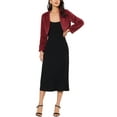 thumbnail image 2 of INSPIRE CHIC Women's Collarless Long Sleeve Open Front Faux Fur Shrug Cropped Coat XS Wine Red, 2 of 8