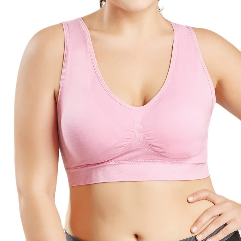 RYRJJ Longline Padded Sports Bra V Neck Workout Tops for Women Plus Size  Tank Tops with Built in Bra Ribbed Yoga Bras(Pink,XL)