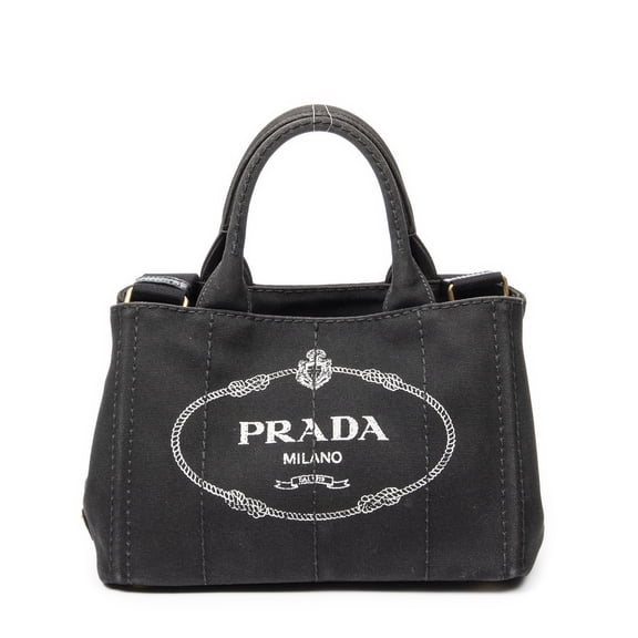 Pre-Owned Prada Black Small Canapa Tote Handbag Canapa Canvas