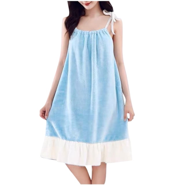 Robe de Bain pour Femmes avec Bretelles Absorbante Spa Douche Robe de Nuit Grande Taille Bleue Taille Unique