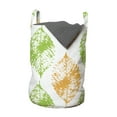 thumbnail image 1 of Leaves Laundry Bag, Illustration Print of Leaf Intricate Motifs Minimalist Design Grunge Art, Basket with Handles Drawstring Closure for Laundromats, 13" x 19", White and Lime Green, by Ambesonne, 1 of 4