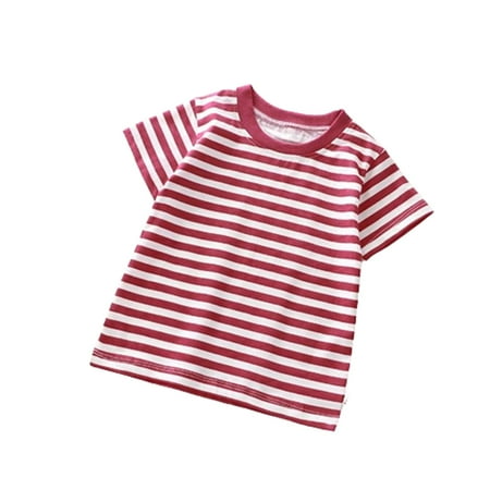 LNWUY Summer Boys and Girls Fashion Striped Printed Short-Sleeved Skin-Friendly Comfy Breathable Outdoor Casual Tops Wine 4 Years