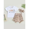 thumbnail image 2 of Bagilaanoe 3pcs Newborn Baby Girls Short Pants Set Short Sleeve T-Shirts Tops + Leopard Shorts + Headband 6M 12M 18M 24M Infant Casual Summer Outfits, 2 of 8
