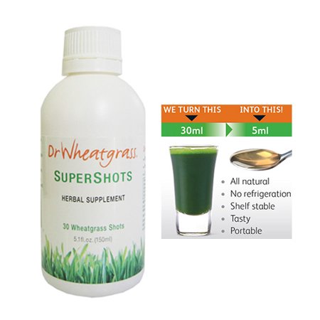 Dr Wheatgrass Supershots - Ready-To-Drink Organic Wheatgrass Juice (30 Shots in a