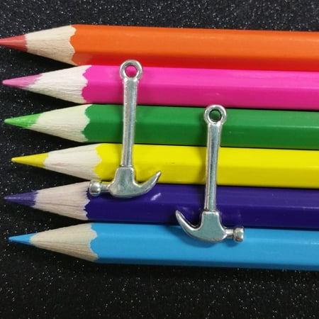 - 10 PCS - Hammer Tool Carpenter Silver Charm Pendant C0083