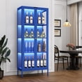 thumbnail image 6 of Polup 66''H Metal Curio Cabinet with 8-Color LED Lights, Vertical Display Cabinet, Blue Storage Cabinet with 4-Tier Shelves & Glass Doors for Home Office, 6 of 9
