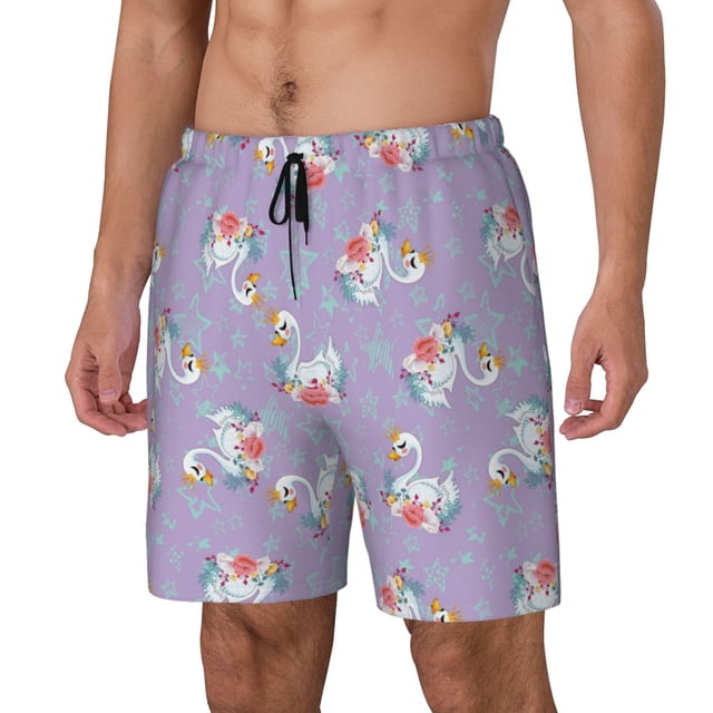 Fotbe Swan With Stars Traje de Baño para Hombre – Shorts de Natación de Secado Rápido con Forro y Bolsillos-3X-Large