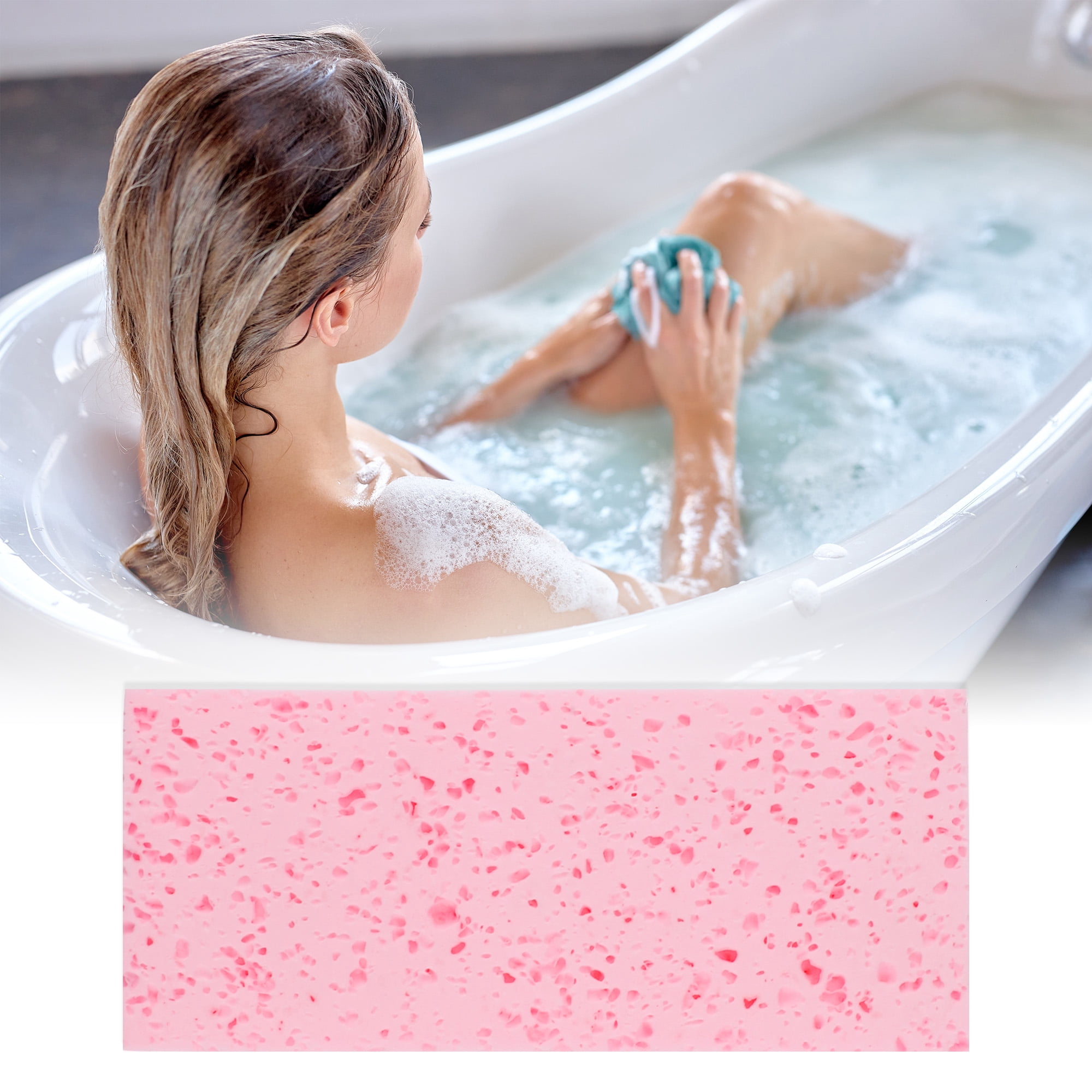 Unique Bargains Honeycombs Rectangular Bath Sponge Body Scrubber 1 Pc Pink