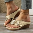 thumbnail image 4 of Women's Orthopedic Wedge Sandals Fashion Flower Leather High Heels Flip Flops Dress Slippers Beach Slides, 4 of 8