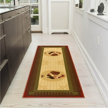 - Ottomanson Siesta Collection Kitchen Rooster Design Non-Slip Runner Rug, Beige, 20