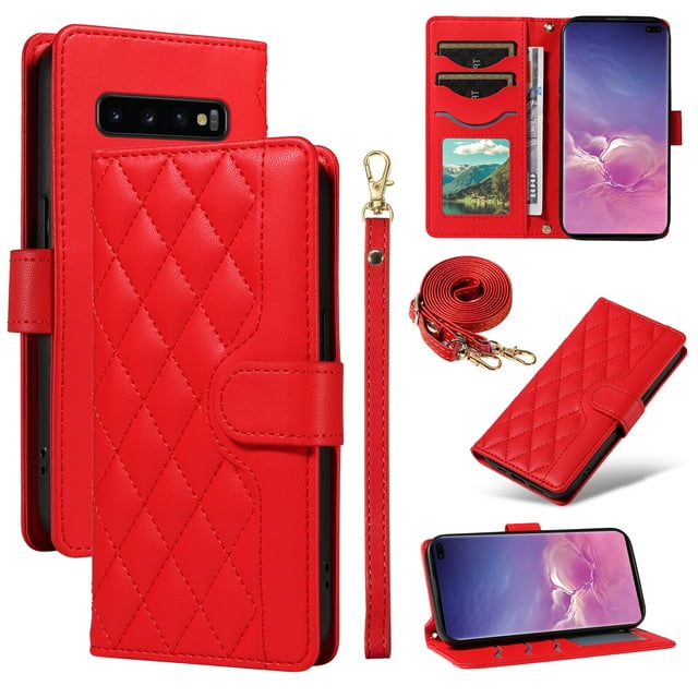 Samsung Galaxy S10 Plus Étui de Téléphone, Portefeuille à Rabat Réglable avec Lanière Magnétique et Fentes pour Cartes