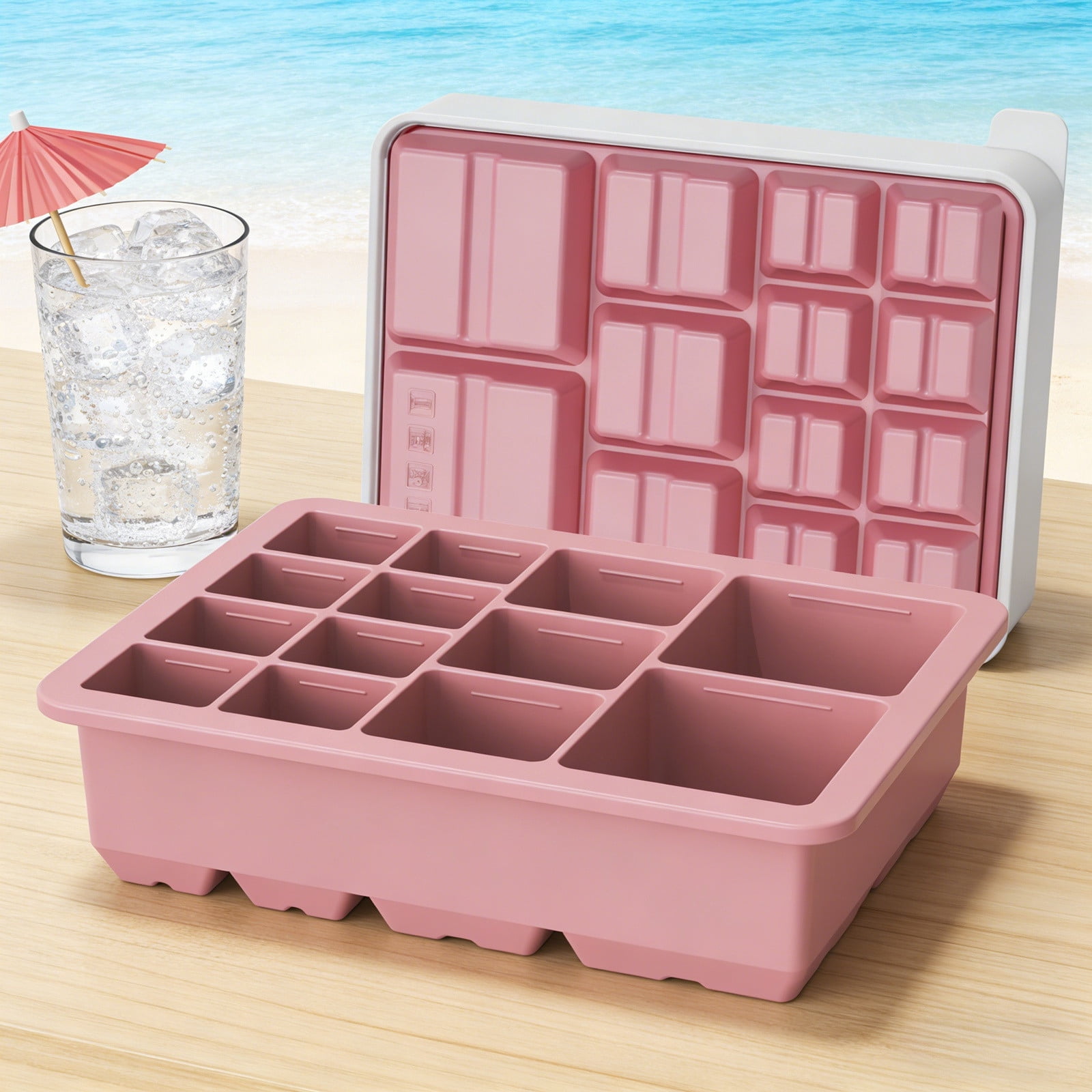 UJMNHYGT Silicone Ice Cube Trays Easy Release, 13 Different Cube Flexible Ice Cube Molds with Lid, Reusable Freezer Stackable Ice Maker for