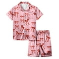 thumbnail image 2 of Teen Silk Pajamas for Kids Valentine Pjs Short Sleeve Bow Print Button Down Shirt Girls Pajama Set 10-11 Years, 2 of 4