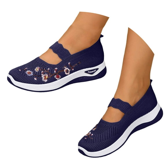 Mepaouo Orthopedic Shoes for Women Hollow Knitted Slip on Walking Mary Jane Mesh Nurse Casual Flats