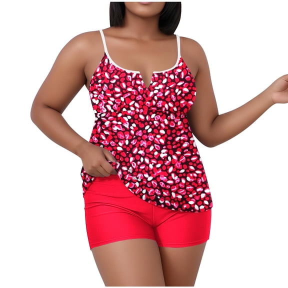 UTSJKR Plus Size Tankini Swimsuits for Women Tummy Control Bathing Suits Color Block Trim V Neck Swimwear with Casual Shorts Hot Pink XXXXL