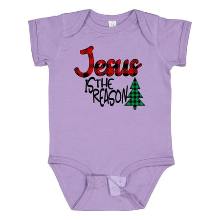 

Inktastic Christmas Jesus is the Reason with Green Plaid Tree Boys or Girls Baby Bodysuit