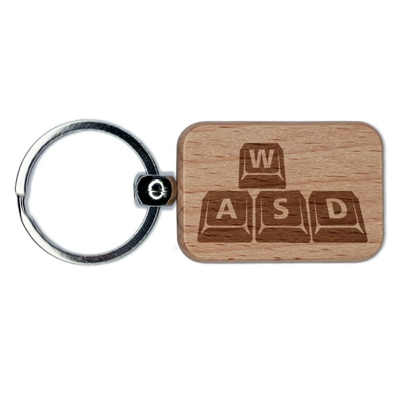 WASD Gamer Keyboard Movement Keys Video Games Rectangle Keychain Charm Tag - Engraved Wood