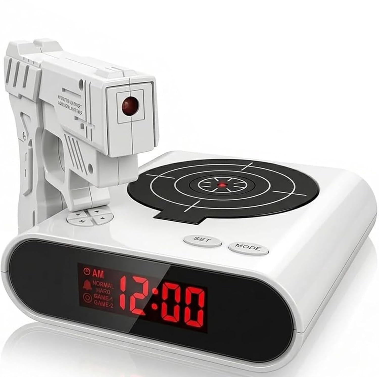 Interactive Target Digital Alarm Clock, LED Adjustable Brightness, Custom Recordable Tone, Dual Modes (Black)