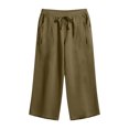 thumbnail image 4 of Plus Size Casual Capris New Summer Faux Linen Capris for Women Casual Wide Leg Cropped Pants with Pocket Summer Elastic Waist Comfy Casual Trousers, 4 of 7