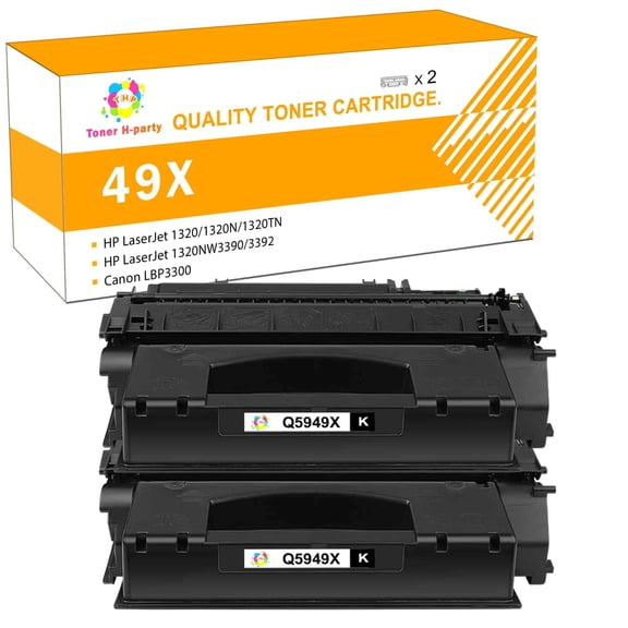 Toner H-Party Compatible for HP 49X Q5949X Toner Cartridge Work with 1160 1320 1320n 3390 3392 P2015n P2014 M2727nf MFP Printer Ink (Black 2-Pack)