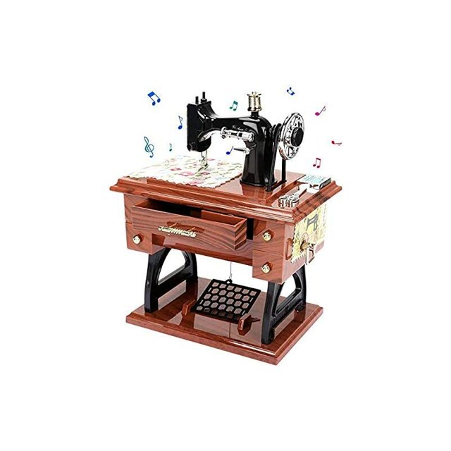 -- Caja de música vintage Mini máquina de coser Estilo Caja de música mecánica Regalo para cumpleaños Navidad Día de San Valentín Manualidades de decoración del hogar