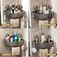 thumbnail image 2 of Bxaolu Corner Shower Caddy Suction Cup Shower Shelf Corner No Drilling Bathroom Shower Organizer Storage Rack Adhesive with Towel Bar Hooks (2-Pack, Gray), 2 of 7