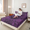 thumbnail image 4 of Castle Fairy Gothic Skull Moth Full Size Sheets 4-Piece for Boys Girls,Bohemian Hippie Damask Breathable Bed Sheets,Exotic Style Lightweight Sheet Sets,Super Cozy Room Decor, 4 of 7