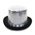 thumbnail image 2 of Sequin Top Hat for Adults - Glittery Stage Magician Jazz Hat, Shiny Carnival Party Prop & Costume Accessory, Vintage Nightclub Performance Headwear Silver, 2 of 3