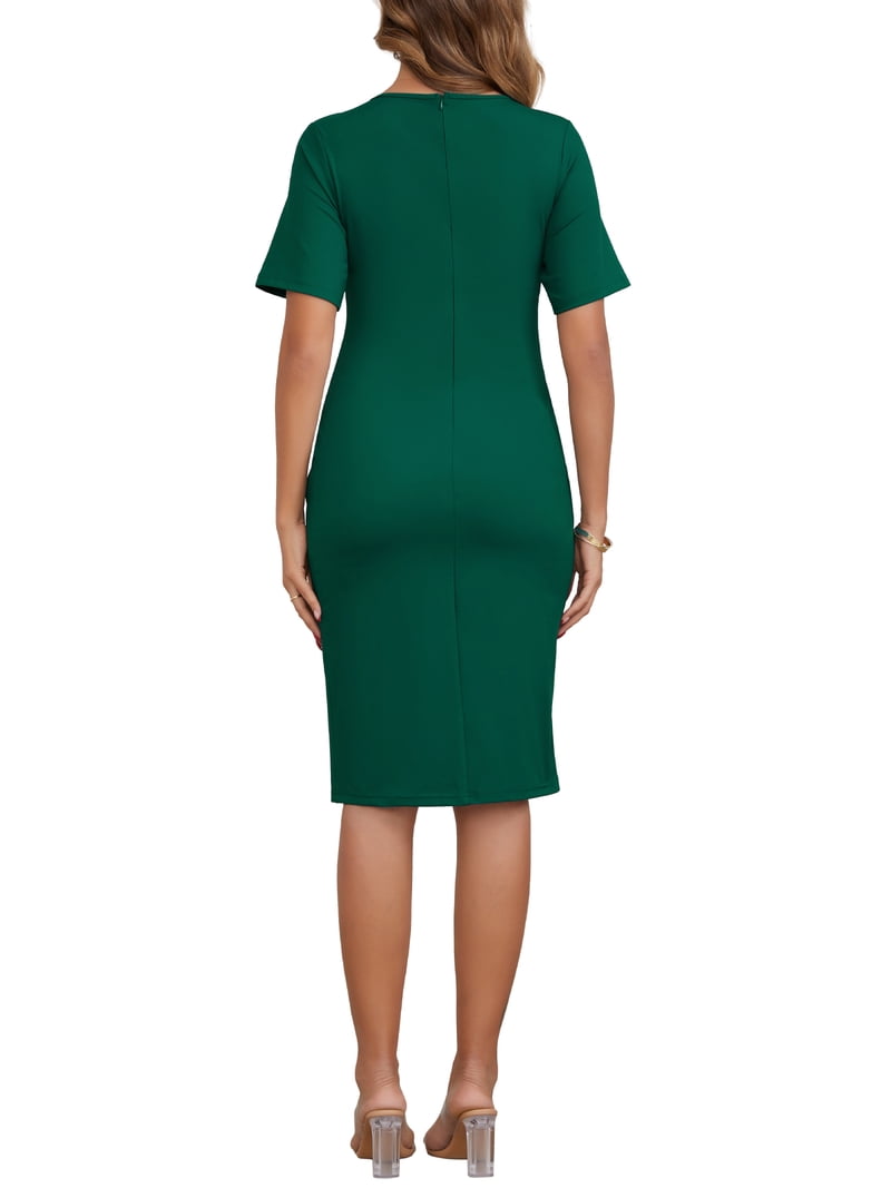 dark green semi dress Inspire Chic Women's Work Maternity Dresses Formal Short Sleeves V-Neck Front Pleated Office Pregnancy Business M Green, Size: Medium Category1: plus