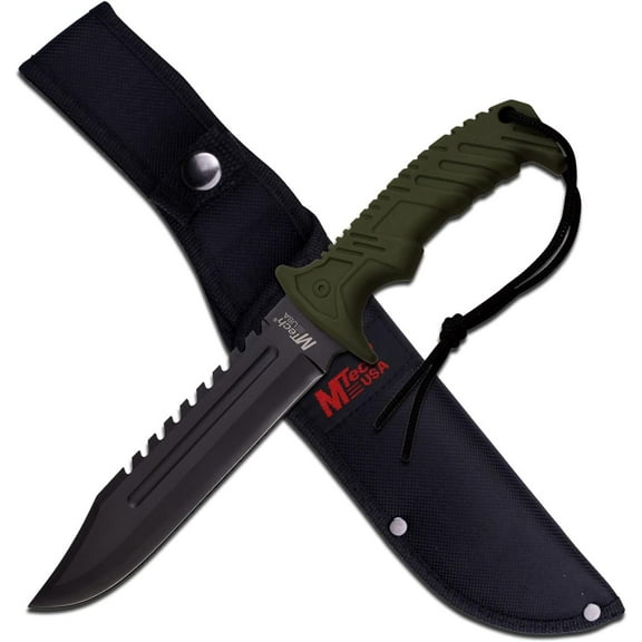 MTech USA Fixed Blade Tactical Knife, 12-Inch, Black Stainless Steel Blade, Green Handle