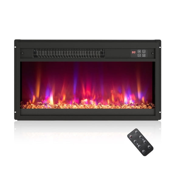 Furnibear 23 Inch Electric Fireplace Insert 1500W, Recessed Wall Electric Fireplace Heater with Remote Control and Realistic Flames, Black