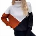 thumbnail image 1 of PEONAVET Chandail Col Roulé Femme Mode Femme Manches Longues Chandail Patchwork Ample, 1 of 7