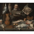 thumbnail image 2 of Meester van de Amsterdamse Bodegón 23x20 Black Ornate Framed Double Matted Museum Art Print Titled: Kitchen Scene (1610 - 1625), 2 of 5