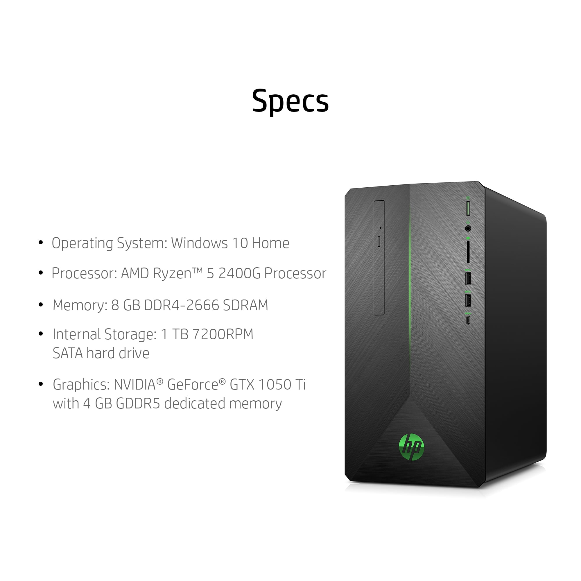 HP Pavilion Gaming Desktop, AMD Ryzen 5 2400G, NVIDIA® GeForce 1050 Ti (4 GB), 8GB RAM, 1 TB HDD, 690-0083w - Walmart.com