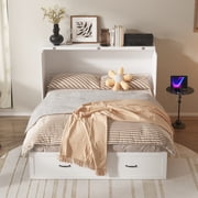 MONSLIPA Queen Size Murphy Bed with Drawers and Dresser, Space-Saving Convertible Cabinet Bed for Guest Room