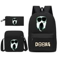 thumbnail image 3 of Doors Roblox mochila escolar de tres piezas estampada, transpirable, práctica, bolsa de lona de gran capacidad, aligeramiento de hombros con cremallera, 3 of 4