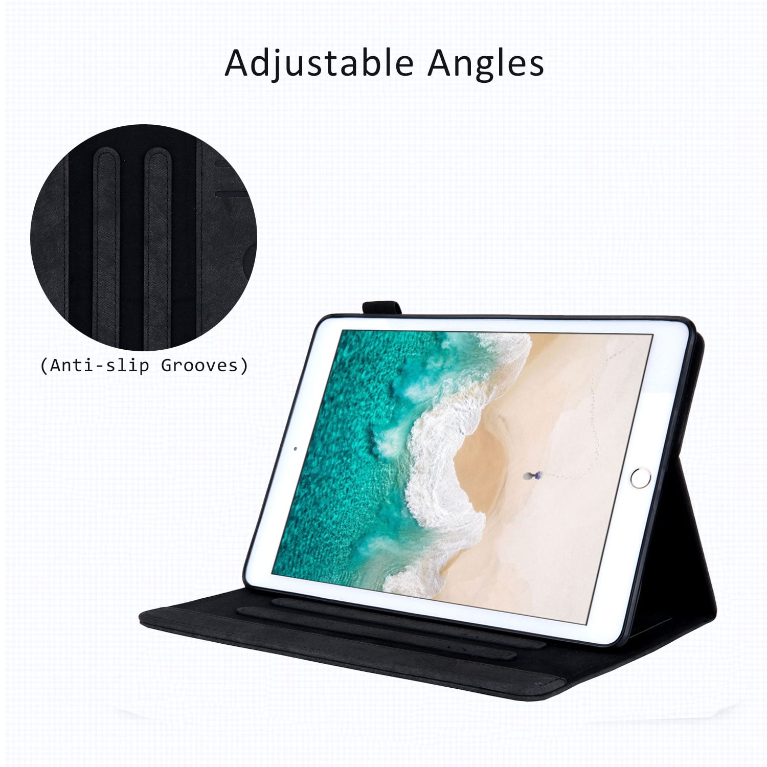 Allytech iPad 8th Gen 2020 Case 10.2 Inch, iPad 7th Gen 2019 Case, PU Leather Slim Fit Multi Angle Stand Smart Cover Auto Sleep Wake Shockproof Folio Flip Pencil Holder Case for Apple iPad 10.2",Black